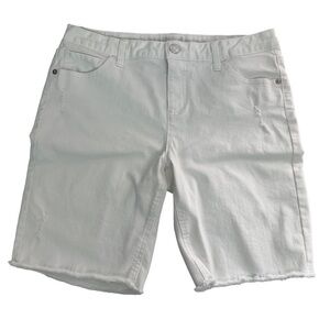 JUSTICE Women’s White Denim Shorts Sz 16 Plus Distressed Raw Hems